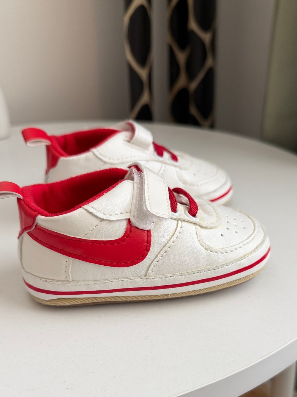Red & white baby walking shoes